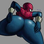  1girl 2024 ass ass_focus bodysuit bubble_butt cameltoe hands_on_ass high_res kairasin legs_apart looking_back marvel marvel_comics mask mayday_parker rear_view skintight_bodysuit spider-girl spider-man_(series) suit superheroine 