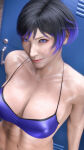  1girl 3d 9:16 abs alluring athletic_female big_breasts black_and_purple_hair black_hair bra cleavage female_abs fit fit_female looking_at_viewer namco nerohunter6 purple_eyes purple_highlights reina_(tekken) short_hair sports_bra tekken tekken_8 two_tone_hair 