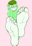  5_toes barefoot bear crossed_feet cyborg-steve edit evil_smile feet fliqpy fliqpy_(htf) foot_focus furry green_fur grin happy happy_tree_friends humanoid_feet inviting mammal mondo_media presenting_feet soles toes ursid 