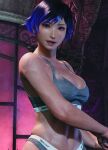 1girl 1girl alluring athletic_female bent_over big_breasts bikini black_and_purple_hair cleavage envy15re2lm female_abs female_only fit_female mod namco purple_eyes reina_(tekken) sweat tekken tekken_8 thick_thighs