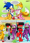 2boys 4girls anthro ass ball_gag barefoot bbmbbf blush bondage breasts comic dialogue feet humanoid_feet julie-su li_moon male mina_mongoose mobius_unleashed nude palcomix pussy sega sonic's_guide_to_spanking_2_(comic) sonic_the_hedgehog sonic_the_hedgehog_(series) speech_bubble tails tails_the_fox wave_the_swallow