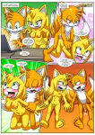 1boy 1girl 1girl after_sex anthro barefoot bbmbbf blush breasts comic completely_nude cum dialogue feet humanoid_feet let_me_love_you_(comic) male male/female mobian_(species) mobius_unleashed nipples nude nude palcomix penetration pussy sega sega sex soles sonic_boom sonic_the_hedgehog_(series) speech_bubble tails tails_the_fox toes zooey_the_fox