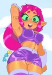 1girl alien alien_girl breasts cartoon_network dc female green_eyes koriand&#039;r latex latex_stockings latex_thighhighs looking_at_viewer magnetstuff miniskirt pussy red_hair smile solo starfire stockings teen_titans teen_titans_go thick_thighs