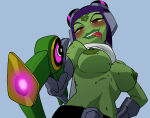  attea ben_10 breasts goggles goggles_on_head green_hair green_skin gun incursean inker_comics inkershike looking_down nipple nipples pointing pointing_gun tongue tongue_out weapon 