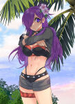  1girl alluring alternate_costume beach bikini black_bikini black_choker black_swimsuit bryminoru choker cleavage female_only fire_emblem fire_emblem:_three_houses fire_emblem_heroes fire_emblem_warriors:_three_hopes flower hair_flower hair_ornament hair_over_one_eye hibiscus high_res medium_breasts navel nintendo ocean official_alternate_costume outside purple_eyes purple_hair shez_(fire_emblem) shez_(fire_emblem)_(female) shez_(summer)_(fire_emblem) stomach swimsuit undressing water white_flower 