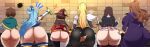 1boy 1girl 5girls aqua_(konosuba) armor ass ass_comparison ass_size_difference big_ass big_breasts big_breasts big_breasts blonde_hair blue_hair bottle bottom_heavy bottomless breasts brown_hair bubble_butt clothing darkness_(konosuba) dat_ass fat_ass femboy huge_ass huge_breasts indoors kibou-kage kono_subarashii_sekai_ni_shukufuku_wo! large_ass legwear male massive_ass megumin no_panties png rear_view ripped_clothing robe satou_kazuma stockings sword thick_ass thick_thighs weapon wide_hips wiz_(konosuba) yunyun_(konosuba)