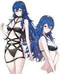 1girl 1girl 1girl alluring ameno_(a_meno0) blue_eyes blue_hair blush cleavage female_only fire_emblem fire_emblem_awakening lingerie lingerie_bra lingerie_only long_hair looking_at_viewer lucina lucina_(fire_emblem) nintendo simple_background small_breasts solo_female tiara white_background