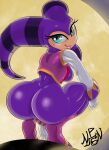 1girl aqua_eyes ass big_ass bodysuit bubble_butt cameltoe clothing dat_ass female_focus gloves high_res jester looking_at_viewer looking_back moon nights nights_into_dreams nopennamegirl sega sideboob smile squatting thick_thighs vest viewed_from_side wide_hips