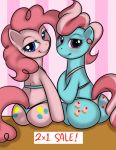 2012 ass blue_eyes blush cupcake cutie_mark duo ear_piercing equine female friendship_is_magic hair horse kloudmutt lingerie looking_at_viewer looking_back mrs._cake my_little_pony piercing pink_hair pinkie_pie pony purple_eyes smile thong two_tone_hair