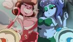  1girl 2_girls 2boys absurd_res anthro baroness_von_bon_bon big_breasts big_breasts blue_eyes breasts cala_maria cleavage coolerinker cuphead cuphead_(game) female_focus females high_res huge_breasts inker_comics inkershike looking_at_viewer mugman pac-man_eyes the_cuphead_show top_heavy wide_hips 