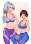 1girl 2_girls alluring alternate_costume ass atlus big_breasts big_breasts brown_eyes brown_hair female_only makoto_niijima megami_tensei persona persona_5 rrl0215 sae_niijima sega silf silfs silver_hair sisters sports_bra yoga_pants
