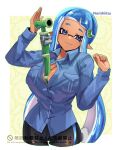 1girl 1girl 1girl big_breasts blue_eyes blue_hair breasts cleavage inkling inkling_girl jules_(carranza) long_hair looking_at_viewer matching_hair/eyes matching_hair_and_eye_color nintendo norishiitsu splatoon_(series)