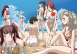 7girls alluring amagi_yukiko ann_takamaki atlus beach bikini blonde_hair blue_sky brown_hair crimson_eyes excaliblader kasumi_yoshizawa lisa_silverman medium_breasts mitsuru_kirijo ocean olive_eyes persona persona_5 purple_eyes red_hair rise_kujikawa sega silf