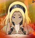 :>= animated animated_gif blonde_hair dark_skin fellatio gif gmeen gravity_daze gravity_rush hair kat_(gravity_rush) kitten_(gravity_daze) oral pov pov_eye_contact