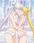 2girls adult_swim alluring bishoujo_senshi_sailor_moon blonde_hair bra cleavage closed_eyes medium_breasts milf mother_&amp;_daughter nightcore_(artist) panties princess_serenity queen_serenity silver_hair teaching toei_animation toonami underwear viz_media 