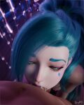 1girl 3d all_the_way_to_the_base blue_eyes blue_hair cum cum_in_mouth cum_in_nose deepthroat eyes_rolling_back fellatio fellatio k/da_all_out_seraphine k/da_all_out_series league_of_legends makeup male penis riot_games seraphine_(league_of_legends) tipsynd