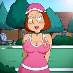 big_breasts dress erect_nipples_under_clothes family_guy glasses hat looking_at_viewer meg_griffin no_bra