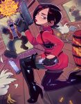 1girl ada_wong ada_wong_(adriana) asian asian_female biohazard biohazard_4 black_hair bomber_jacket boots chicken clothed dark_hair dialogue fully_clothed ganado gun handgun jacket leon_kennedy leon_scott_kennedy resident_evil resident_evil_4 resident_evil_4_(remake) resident_evil_4_remake sexually_suggestive short_hair speedoru speedosausage stockings suggestive suggestive_pose suggestive_posing thigh_high_boots turtleneck turtleneck_sweater twitter weapon