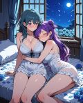 2_girls accurate_art_style alluring bed byleth_(fire_emblem) byleth_(fire_emblem)_(female) closed_eyes fire_emblem intelligent_systems lingerie medium_breasts nintendo on_bed purple_hair shez_(fire_emblem) shez_(fire_emblem)_(female) teal_eyes teal_hair yuri yuriship.art
