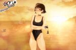 1girl alluring amamiya_ren atlus beach big_breasts bikini breasts cellphone cellphone_charm joker_(persona) looking_at_viewer makoto_niijima megami_tensei niijima_makoto ocean one-piece_bikini persona persona_5 ren_amamiya security_(artist) sega silf sunset