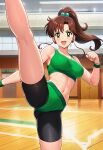 1girl adult_swim alluring athletic_female bishoujo_senshi_sailor_moon bishoujo_senshi_sailor_moon_r bishoujo_senshi_sailor_moon_r_the_movie bishoujo_senshi_sailor_moon_s bishoujo_senshi_sailor_moon_s_the_movie bishoujo_senshi_sailor_moon_supers bishoujo_senshi_sailor_moon_supers_the_movie brown_hair cleavage female_abs fit_female green_eyes gym high_kick kick kicking leg_lift makoto_kino mikalizer shorts sports_bra toei_animation toonami viz_media working_out