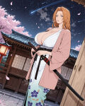 ai_generated bare_thighs bleach blue_eyes gigantic_breasts huge_breasts huge_thighs japanese_clothes kaevren light-skinned_female light_skin long_hair looking_at_viewer massive_breasts matsumoto_rangiku mature_female milf orange_hair solo_female thick_body thick_female thick_thighs thighs voluptuous voluptuous_female