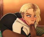 1boy 1girls 2d accurate_art_style baddiesart blonde_hair dark-skinned_male dark_skin fellatio gwen_stacy huge_cock male marvel oral pale-skinned_female pale_skin spider-gwen spider-man:_across_the_spider-verse spider-man:_into_the_spider-verse spider-man_(series)