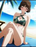 18anime_18 1girl accurate_art_style alluring atlus beach bikini brown_hair makoto_niijima medium_breasts ocean pareo persona persona_5 pin_up red_eyes sega silf