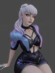 1girl 1girls 3d 3d_(artwork) ass big_ass bra breasts cleavage curvy demon evelynn eyeshadow female_only k/da_all_out_evelynn k/da_all_out_series kittyyevil league_of_legends lipstick looking_at_viewer pale_skin ponytail red_lipstick skirt succubus thick_thighs white_hair