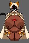 1girl 1girls arc_system_works big_belly big_breasts blazblue cat cat_ears catgirl chubby chubby_female dark-skinned_female dark_skin fat_female fecharis hoodie kaka_(blazblue) mask masked masked_female overweight overweight_female plump red_eyes ribznsfw sharp_teeth taokaka
