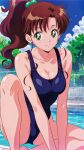 1girl adult_swim alluring bare_legs big_breasts bishoujo_senshi_sailor_moon bishoujo_senshi_sailor_moon_r bishoujo_senshi_sailor_moon_r_the_movie bishoujo_senshi_sailor_moon_s bishoujo_senshi_sailor_moon_s_the_movie bishoujo_senshi_sailor_moon_supers bishoujo_senshi_sailor_moon_supers_the_movie brown_hair cleavage competition_swimsuit green_eyes imageroid makoto_kino one-piece_bikini school_swimsuit swimming_pool toei_animation toonami viz_media