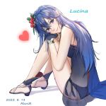 1girl 1girl absurd_res bikini blue_bikini blue_eyes blue_hair blue_sandals cape character_name closed_mouth dated eva02asuka0608 fire_emblem fire_emblem_awakening fire_emblem_heroes fire_emblem_warriors flower full_body hair_between_eyes hair_flower hair_ornament heart high_heels high_res intelligent_systems long_hair looking_at_viewer lucina lucina_(fire_emblem) lucina_(summer)_(fire_emblem) nintendo official_alternate_costume sandals see-through_clothes sitting small_breasts smile swimsuit white_background
