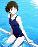 1girl accurate_art_style alluring atlus bare_legs bikini makoto_niijima medium_breasts monica_ski one-piece_bikini persona persona_5 pin_up sega silf swimming_pool