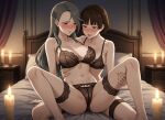 2_girls alluring atlus bed bedroom bedroom_eyes blush braided_hair brown_hair candles grey_hair hairclip incest lap_sitting lingerie makoto_niijima night nightcore_(artist) persona persona_5 red_eyes sae_niijima sega silf silfs sister sister_and_sister sisters stockings sweat teen