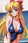 1girl accurate_art_style adult_swim alluring big_breasts bikini bishoujo_senshi_sailor_moon bishoujo_senshi_sailor_moon_r bishoujo_senshi_sailor_moon_r_the_movie bishoujo_senshi_sailor_moon_s bishoujo_senshi_sailor_moon_s_the_movie bishoujo_senshi_sailor_moon_supers bishoujo_senshi_sailor_moon_supers_the_movie blonde_hair blue_eyes minako_aino one-piece_bikini one-piece_swimsuit pin_up sailor_ojisan swimming_pool toei_animation toonami viz_media