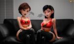 1girl 2_girls 3d artist_name belly_button big_breasts black_hair black_lipstick bottom_heavy breasts brown_hair casting_couch child_bearing_hips choker cleavage collar crop_top crossed_legs edit elastigirl english_text female_only goth goth_girl hair_ornament hairband helen_parr hourglass_figure latex latex_legwear lipstick long_hair looking_at_viewer looking_back makeup mature_female medium_breasts midriff mommy mommy_kink mother_&_daughter multiple_females multiple_girls narrow_waist on_couch open_mouth orange_eyes pixar porn_star_elastigirl_(smitty34) porn_star_violet_(smitty34) purple_eyes short_hair sitting size_queen slim_waist slut_collar smitty34 text the_incredibles the_incredibles_2 thick_thighs third-party_edit violet_parr voluptuous voluptuous_female wide_hips