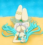 1girl alluring aqua_hair beach big_breasts bikini chloe_(fire_emblem) cleavage fire_emblem fire_emblem_engage green_hair intelligent_systems ocean on_sand pareo petrus92