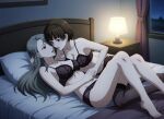 2_girls about_to_kiss alluring atlus bed bedroom blush braided_hair brown_hair cameltoe candles corset grey_hair hairclip hand_holding incest lingerie makoto_niijima night persona persona_5 red_eyes sae_niijima sega silf silfs sister sister_and_sister sisters stockings stroking_hair teen yuri