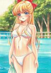 1girl adult_swim alluring beach beautiful bikini bishoujo_senshi_sailor_moon bishoujo_senshi_sailor_moon_r bishoujo_senshi_sailor_moon_r_the_movie bishoujo_senshi_sailor_moon_s bishoujo_senshi_sailor_moon_s_the_movie bishoujo_senshi_sailor_moon_supers bishoujo_senshi_sailor_moon_supers_the_movie blonde_hair blue_eyes blue_sky cleavage cute insanely_hot minako_aino ocean pin_up posing toei_animation tomoeri toonami viz_media