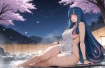 1girl ai_generated blue_hair boruto:_naruto_next_generations curvy curvy_female curvy_figure eida long_hair naruto naruto_shippuden night nude onsen towel two_tone_hair