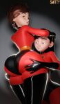1girl 2_girls 3d 3d_(artwork) ass ass_focus ass_worship backboob big_ass biting_lip biting_own_lip black_hair bodysuit brown_eyes brown_hair bubble_ass bubble_butt daughter elastigirl female_only grabbing_ass half-closed_eyes hands_on_ass hands_on_head helen_parr huge_ass latex long_hair looking_back mature mature_female mature_woman milf mother_&_daughter outfit purple_eyes short_hair smitty34 superhero_costume superheroine teeth the_incredibles thick_thighs thighs violet_parr yuri