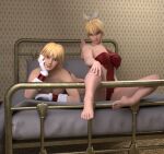 2_girls alluring bare_legs big_breasts blonde_hair blue_eyes cassandra_alexandra naked_ribbon project_soul pucary silf silfs sisters sophitia_alexandra soul_calibur soul_calibur_ii soul_calibur_iii soul_calibur_vi