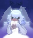 1boy 1girl 1girls 2d 2d_(artwork) 2d_artwork angel angel_wings art athletic athletic_female barely_fits big_penis blowjob_face blue_eyes blush both_hands_on_cock breasts breasts_out clothing crying_with_eyes_open curved_to_the_right_penis dark_skin digital digital_art digital_drawing_(artwork) digital_media digital_media_(artwork) dressed_female drooling drooling_on_hands drooling_on_penis dry emily_(hazbin_hotel) face_fucking fellatio freckles freckles_on_face fully_clothed fully_clothed_female gagging glowing_cock glowing_genitalia glowing_penis grey_skin grin halo handjob_while_sucking happy hazbin_hotel heart-shaped_pupils hellaverse horny_female huge_cock human human_on_humanoid human_penetrating interspecies just_the_tip light-skinned_male light_skin looking_at_viewer love male male/female mascara mascara_tears mr_fuga oral oral_sex panties partially_clothed penis penis_awe running_mascara runny_makeup saliva seraph slurp slurping_cock smile soft sucking sucking_penis sweat tagme tears_of_pleasure throat_abuse unseen_character unseen_male vivienne_medrano white_freckles white_hair white_penis wings