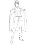 belt blunt_bangs boots cloak dc_comics female hood hooded_cloak looking_at_viewer navel_piercing piercing raven_(dc) short_hair sketch slingshot_swimsuit solo swimsuit teen_titans tekuho_no_habo