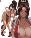 1girl bent_over big_breasts brown_eyes brown_hair bubble_butt cleavage dead_or_alive fatal_fury horny howxen inviting_to_sex king_of_fighters looking_at_viewer mai_shiranui pose shiranui_mai standing teasing thick_thighs