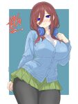 1girl ass big_breasts blue_eyes blush breasts drawlab33t embarrassed go-toubun_no_hanayome headphones hips light-skinned_female light_skin looking_at_viewer nakano_miku skirt thick_thighs thighs wide_hips