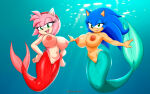 2girls absurd_res accessory air_bubble alternate_species amy_rose animal_ears animal_nose anthro artist_name big_breasts blue_hair breasts chaosknight_1 duo eulipotyphlan female fin full-length_portrait genderswap genitals green_eyes hair hair_accessory hairband hands_on_hips hedgehog high_res huge_breasts humanoid innie_vulva lipstick long_hair looking_at_viewer makeup mammal marine merfolk mermaid monster_girl_(genre) monsterification navel nipples nude open_mouth organs pink_hair portrait rodent sega smile sonic_(series) sonic_the_hedgehog sonic_the_hedgehog_(series) sonique_the_hedgehog split_form stomach text underwater vulva water