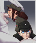 1girl 2_girls 2boys 2d :>= all_the_way_to_the_base armor art balls big_eyes black_hair blue_eyes bodily_fluids captain_veema choker closed_eyes clothed clothed_female cum cum_in_mouth cum_in_throat cum_inside cum_on_face darkminou deepthroat drooling earrings eye_contact eyelashes eyes facial_scar facial_tattoo fellatio from_above fully_clothed gag gagging genitals hair hand_on_head hat head_grab headgear holding human human_on_human human_only imperial_officer_(star_wars) kaitlyn_veeme_veersala light-skinned_female light-skinned_male light_skin lipstick lipstick_mark lipstick_on_penis long_hair looking_up makeup male male_pov military_uniform multiple_boys multiple_females multiple_girls multiple_males nudity open_eyes oral pants pants_down penis penis_out piercing pov rolling_eyes runny_makeup saliva scar seductive_eyes seductive_mouth sex short_hair side_view spread_legs standing star_wars stormtrooper straight tagme tattoo throat_bulge tied_hair tongue tongue_out uniform