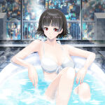 1girl alluring atlus bare_legs bathhouse bathing bikini brown_hair crimson_eyes hasi in_water makoto_niijima persona persona_5 sega window