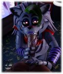 1boy 1girl 1girls 3d accurate_art_style animatronic anthro canid canid_humanoid fellatio fellatio five_nights_at_freddy's five_nights_at_freddy's:_security_breach furry genitals grey_body heart-shaped_pupils male oral oral_penetration penetration penis penis_in_mouth pov purple_lipstick roxanne_wolf_(fnaf) scrapkill straight sucking_penis tongue tongue_out tongue_out_blowjob wolf wolf_ears wolf_girl wolf_humanoid